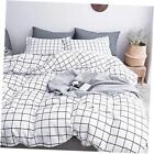  Duvet Cover Set Grid, 90x90 Soft Bedding Cover, Luxury Cool Queen White Plaid