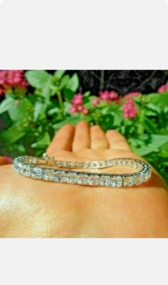 7 Ct Asscher Cut Simulierte Diamant Tennisarmband 7,25" 14K Weißgold Beschichtet - Bild 1 von 4