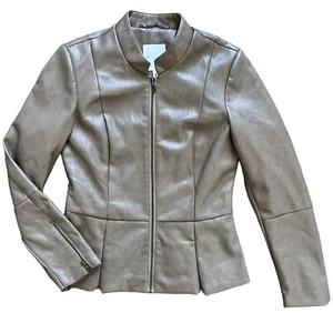 NWOT Avec Les Filles Anthropologie Faux Leather Jacket Zippers Brown Womens sz S - Picture 1 of 9