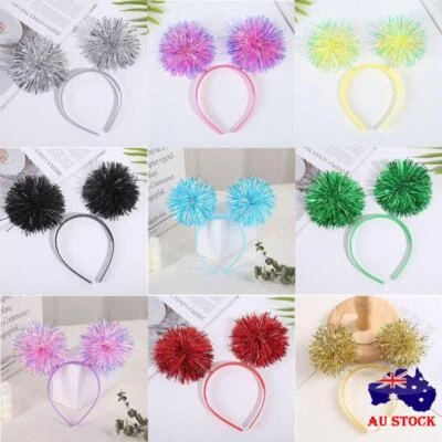 Giltering Party Headband Bling Pompom Ball Headband  Women Girls Pink - image 1 of 4