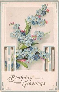 Postal: Saludos de cumpleaños, en relieve, flores, publicada 1910 DB - Imagen 1 de 2