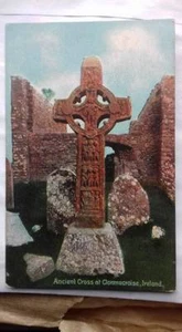 1909 colour postcard ancient cross Clonmacnoise Ireland 1900s Streatham antique - Picture 1 of 6