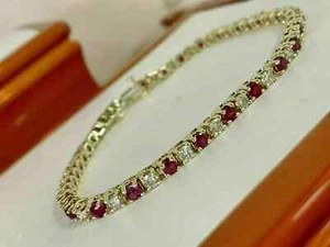 9 Ct Round Lab-Created Red Ruby and Women Tennis Bracelet 14K Yellow Gold Plated - Picture 1 of 7