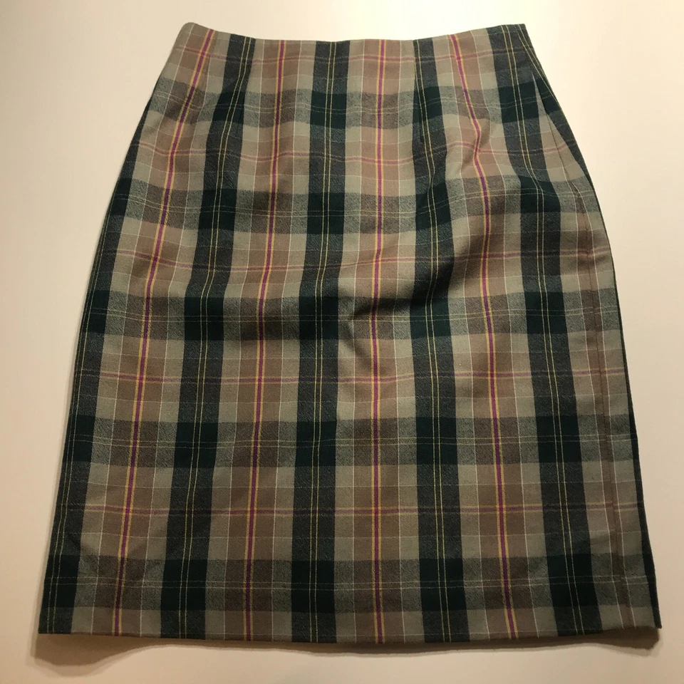 Falda JG Gancho Mujer 6 Verde Marrón Lana a Cuadros Academia Modesta Recta Esencial Foto 1 de 4