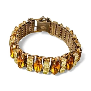 Vintage Coro Pegasus Gold Tone Crystal Rhinestone Tennis Bracelet Safety Chain - Picture 1 of 8