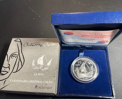 2006 STERLING SILVER CHRISTOPHER COLUMBUS LA NINA SILVER PROOF COIN SPANISH MINT - Image 1 of 3