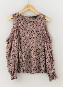 American Eagle Women's Pink Floral Cold Shoulder Blouse Boho Sheer -Flaw-see Pic - Picture 1 of 11
