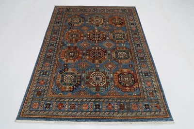 5x7 ft Oriental Waziri Blue Area Rug Afghan Hand Knotted Veg dye Wool Rug - Image 1 of 4