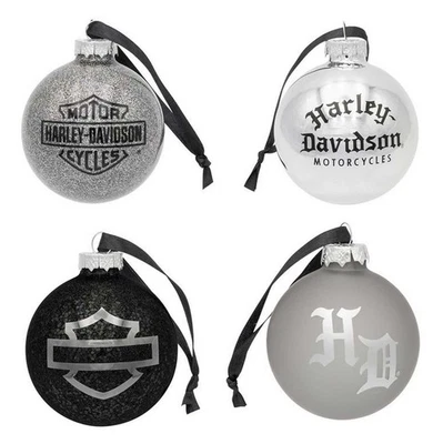 Juego de 4 adornos para árbol de Navidad de vacaciones bola de vidrio Harley-Davidson Foto 1 de 2