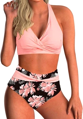 2 Piece Tummy Control High Waist Bikini Tankini Swimsuit Cups A-B Size M 12 / 14 - Image 1 of 4