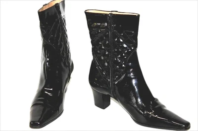 HEYRAUD Bottines Cuir Matelassé Verni Noir Doublées Cuir T 40 TBE Foto 1 de 4