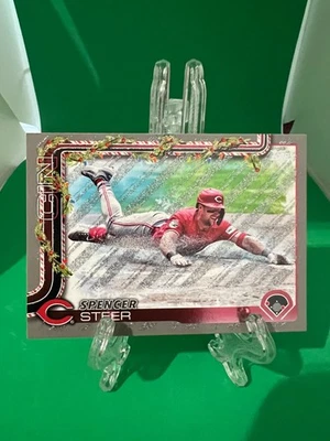 2025 Topps Holiday Spencer Steer Glitter Parallel Cincinnati Reds - Image 1 of 2
