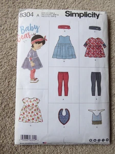Simplicity 8304  BABIES LEGGINGS TOP DRESS BIB HEADBAND sewing pattern (b) - Picture 1 of 3
