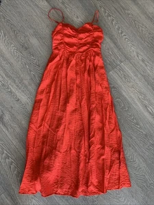 H&M Hot Orange Vertically Smocked Spaghetti Straps Womens Maxi Dress, Size S - Picture 1 of 13
