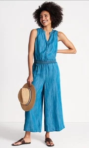 Lands End Blue Chambray Denim Jean Wide Leg Crop Jumpsuit Womens Size 16W - Picture 1 of 6