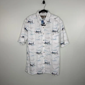 Hook & Tackle Men's White Marlin Pattern Fish Short Sleeve Button Shirt Size XL - Picture 1 of 13