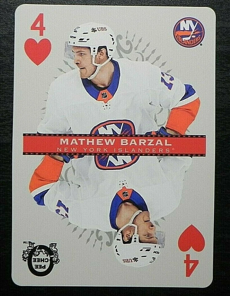 2021-22 21/22 O-Pee-Chee Playing Cards Four 4 Hearts Mathew Barzal NY Islanders - Image 1 of 2