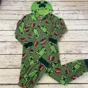 Minecraft One Piece Pajamas Creeper Hoodie Union Suit Size Large 12/14 - Picture 1 of 3