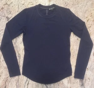 ATHLETA Top Long Sleeve Mesh Strip Down Back Pullover Dark Blue XS - Picture 1 of 7