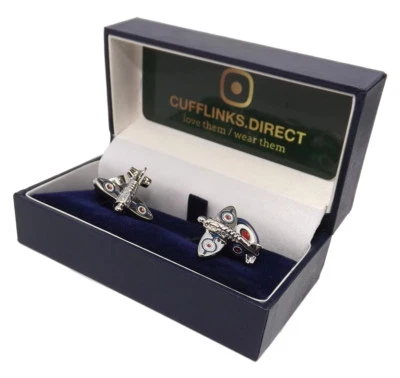 British WW2 Spitfire and Roundel War Plane Aeroplane Cuff links CUFFLINKS.DIRECT - Image 1 of 4