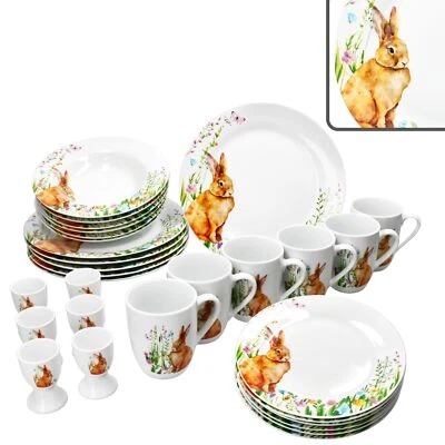 30tlg Kombiservice Osterfreude Eierbecher Becher Teller Hase Porzellan - Bild 1 von 4