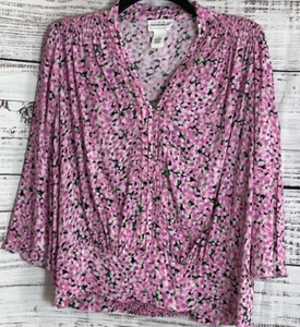 For the Republic Top Womens Size Small floral Print V Neck Blouse Rayon pleated - Picture 1 of 8