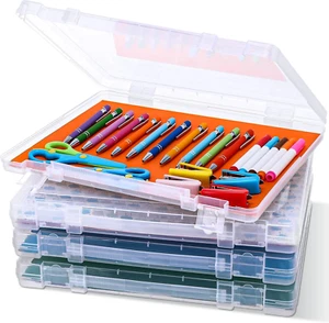 4 Pcs Scrapbook Paper Storage Box Clear Plastic Storage Boxes with Snap 14.17 X  - Picture 1 of 12
