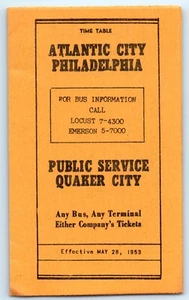 TIMETABLE Quaker City Bus Philadelphia PA to Atlantic City NJ May 28 1953 - Picture 1 of 4
