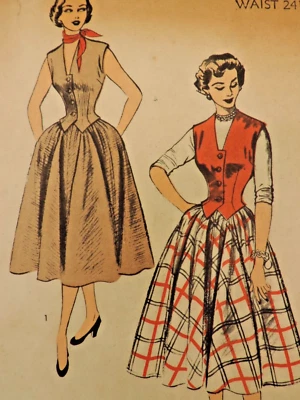 1950s Miss Advance 6323 Pattern Vest/Blouse w/Full Skirt Sz: 11 B29 COMPLETE - Image 1 of 4