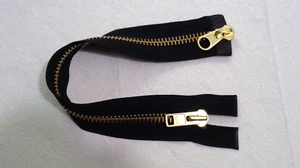 14 inch Black & Brass #10 YKK Heavy Duty 2 Way 2 Pulls Separating Zipper New! - Picture 1 of 2