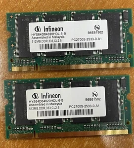 1GB 2x512MB Infineon PC-2700 333MHz SODIMM Memory Module HYS64D64020HDL-6-B - Picture 1 of 1