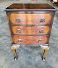Antique repro walnut bow front small chest of drawers cabriole legs side end