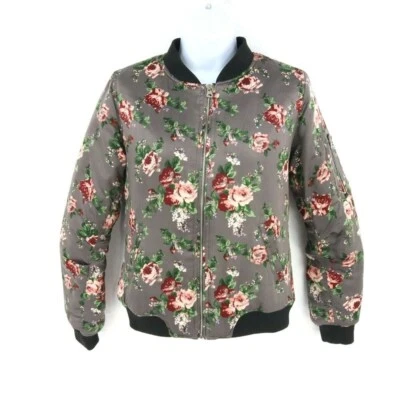 Chaqueta Rue 21 Forrada con Cremallera Completa para Mujer Talla S Gris Granate Verde Floral 100% Poliéster Foto 1 de 4