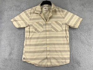 Reef Shirt Mens Large Yellow Gray Striped Button Up 100% Cotton Beach Surf - Picture 1 of 15