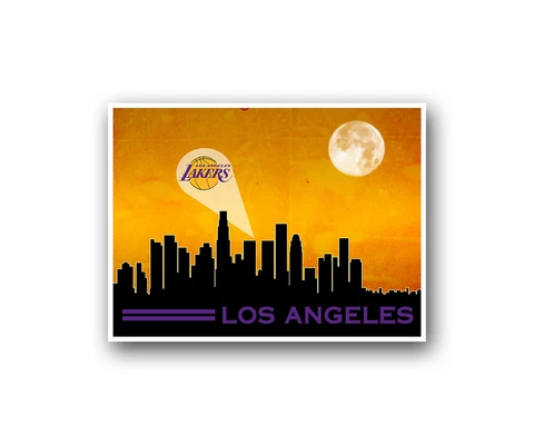 LA Los Angeles Lakers Poster City Skyline Art Print Man Cave Decor 12x16" Cover