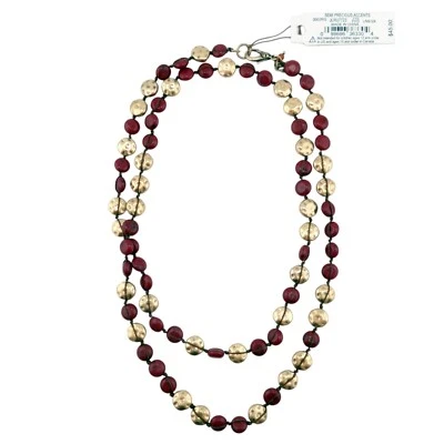 LUCKY BRAND Red Mineral Stone and Gold Plated Beaded Layering Necklace 33.5" NEW - Image 1 of 2