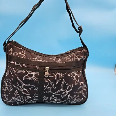 Adjustable Crossbody Bag Floral Butterfly Black White - Image 1 of 4
