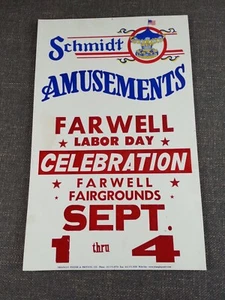 Cartel de cartón de celebración del Día del Trabajo Farwell MI Schmidt Amusements - Imagen 1 de 2