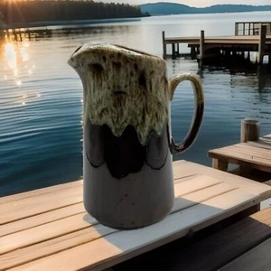 "Jarra Canonsburg Carefree Ironstone 9"" esmalte por goteo marrón sin astillas ni grietas" - Imagen 1 de 5