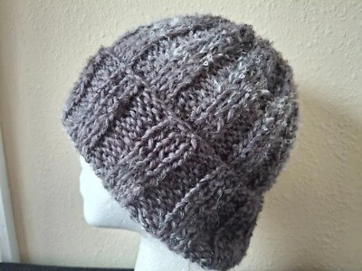 Hand knitted warm and bulky wool blend hat beanie/hat, gradient grays - Image 1 of 4