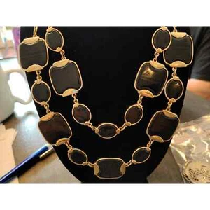 20" TWO STRAND BANANA REPUBLIC GOLD TONE AND ACRYLIC STATEMENT NECKLACE - Picture 1 of 4