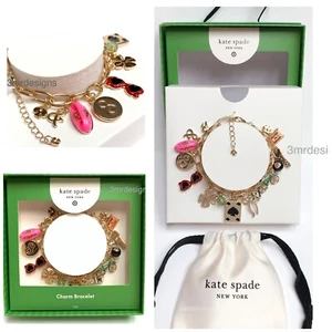 NWT Kate Spade x Target Gold Tone Novelty Chunky Charm Bracelet + Dust Bag - Picture 1 of 11