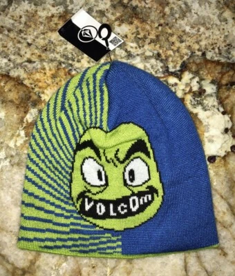 VOLCOM Caras Gorro Tejido Verde Lima Azul Invierno Sombrero NUEVO Niños Jóvenes Niños Niñas Foto 1 de 3