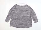 Yours Womens Grey Round Neck Striped Viscose Pullover Jumper Size 18