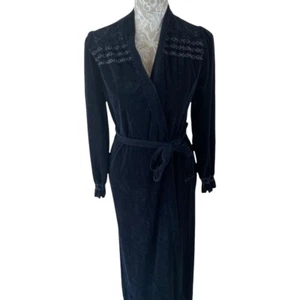 Vintage Glamorous Black Velour Robe Miss Elaine Medium (check measurements) - Picture 1 of 9