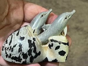 SCHÖNES PAAR DELFINE GESCHNITZT AUS 100% NATÜRLICHEM CHINESISCHEM BILDSTEIN - Bild 1 von 16