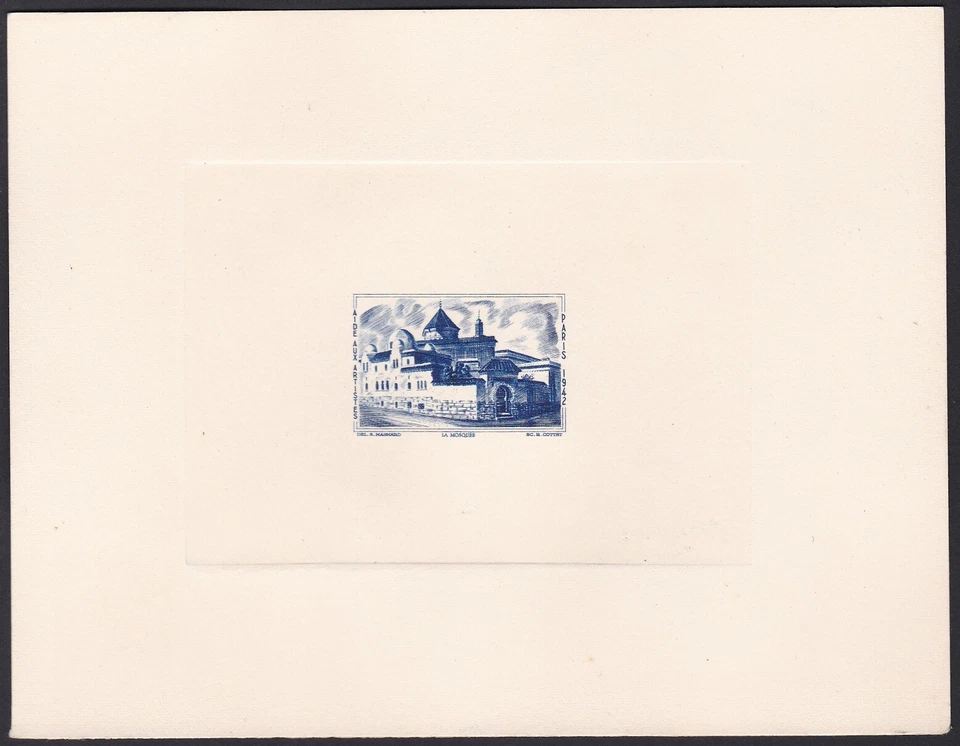 France Paris 1942, Vignette, Architecture, Mosque, Blue Die Proof - Image 1 of 1