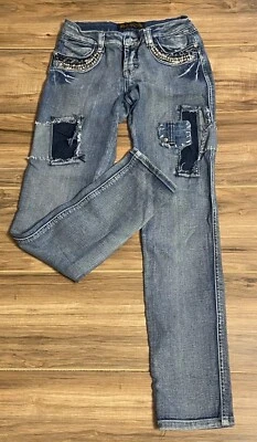 Virgin Only VO Rhinestone Embellished Stretch Jeans Str Leg Women's 28 Patches - Image 1 of 4