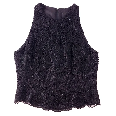 Top sin mangas Carmen Marc Valvo para mujer 10 negro cremallera trasera forrado floral noche Foto 1 de 4