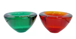 Manhattan Glass Co Czech Republic 2.25" Green & Red Votive Candleholders - Two - Picture 1 of 12